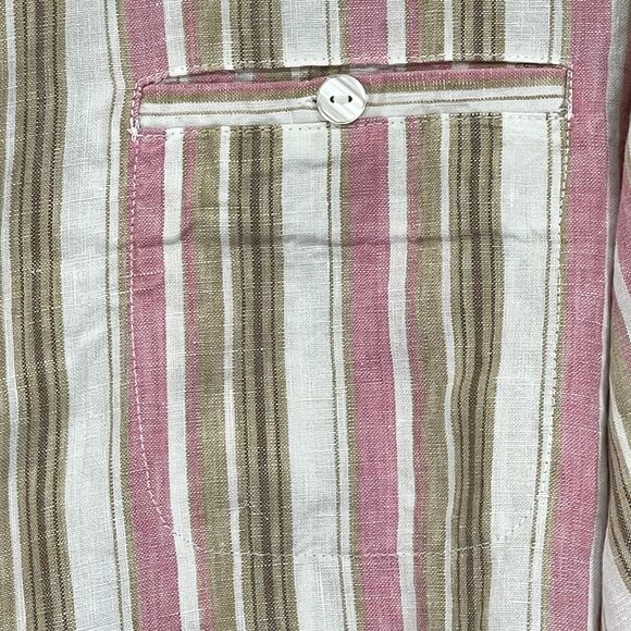 Chadwick's Button Up Top Women 14 Pink Brown Striped Long Sleeve 100% Linen T86 - Picture 4 of 14